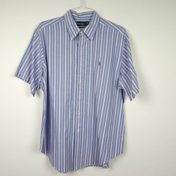 Ralph Lauren Classic Fit Striped Button Down Shirt Men's Size XL Short Sleeve - Picture 1 of 6